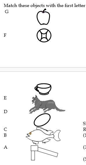 Match these objects with the first letter