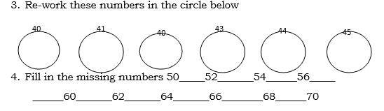 Re-work these numbers in the circle below